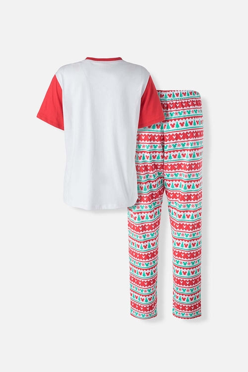 Card slide image -  PIJAMA DE MICKEY MOUSE BLANCA, ROJA Y VERDE DE PANTALÓN LARGO PARA MUJER
