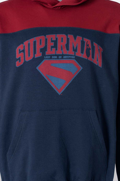  BUZO DE SUPERMAN AZUL Y ROJO CON CAPUCHA PARA HOMBRE